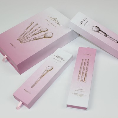 Pink Drawer Style Paper Cardboard Box With Pull-out For Makeup Brush Set